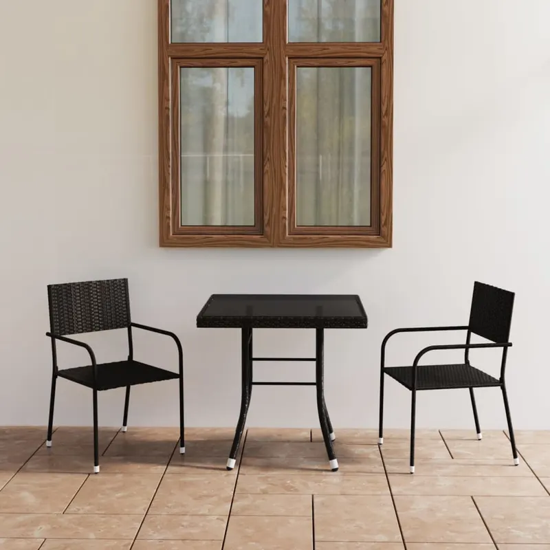 set mobilier de gradina, 3 piese, negru, poliratan