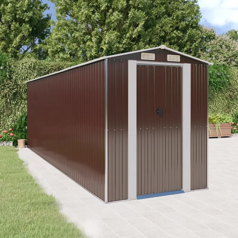 sopron de gradina, maro inchis, 192x606x223 cm, otel galvanizat
