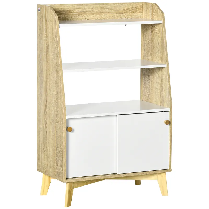 Dulap de depozitare modern, usi glisante si rafturi deschise, din PAL, Lemn de Pin 58x30x93cm Alb, Natural HOMCOM