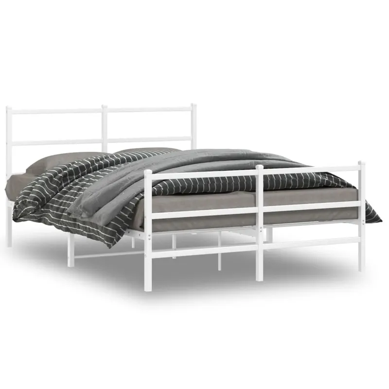 cadru pat metalic cu tablie de cap/picioare , alb, 140x190 cm