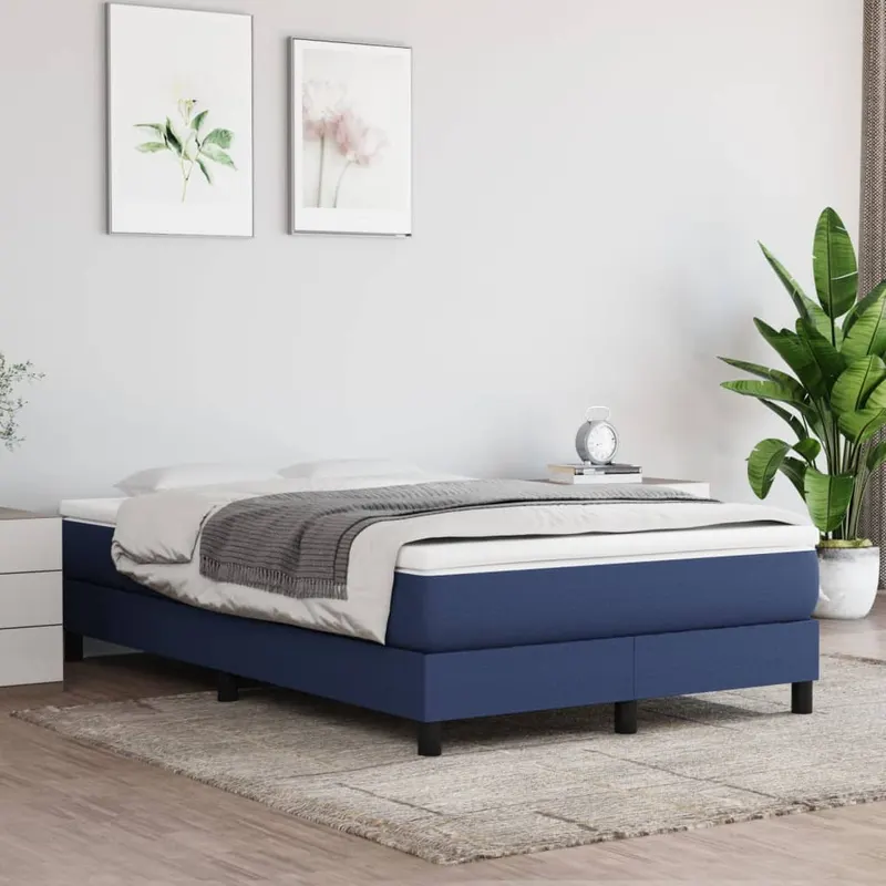 pat box spring cu saltea, albastru, 120x200 cm, textil