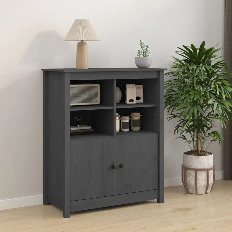 servanta, gri, 83x41,5x100 cm, lemn masiv de pin