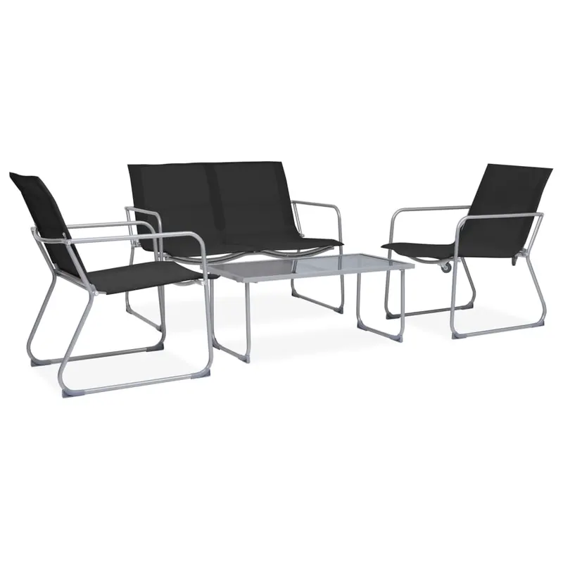 set mobilier de gradina, 4 piese, negru, otel si textil