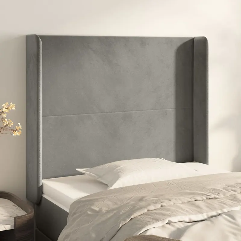 tablie de pat cu aripioare gri deschis 83x16x118/128 cm catifea