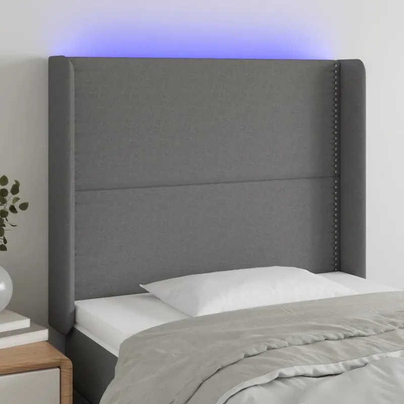 tablie de pat cu led, gri inchis, 103x16x118/128 cm, textil