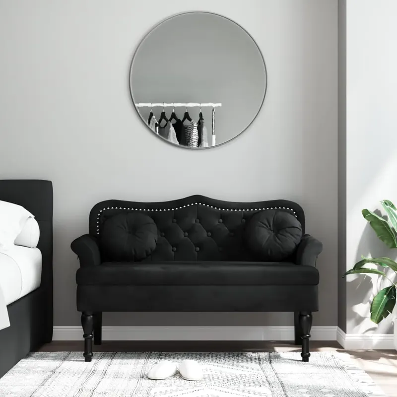 bancheta cu perne, negru, 120,5x65x75 cm, catifea