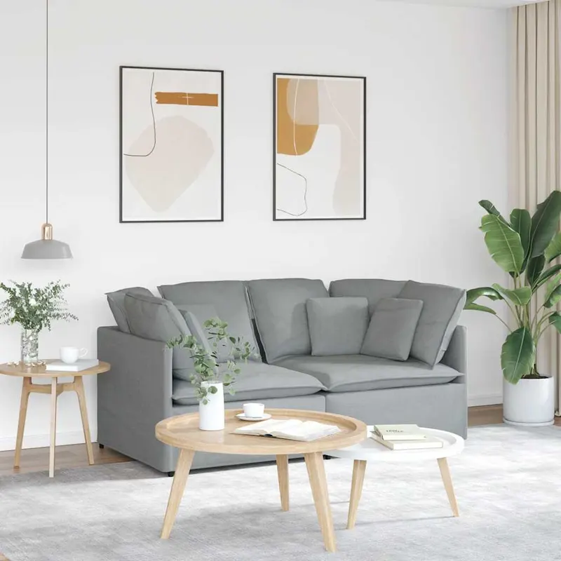 canapea modulara cu perne, gri deschis, textil