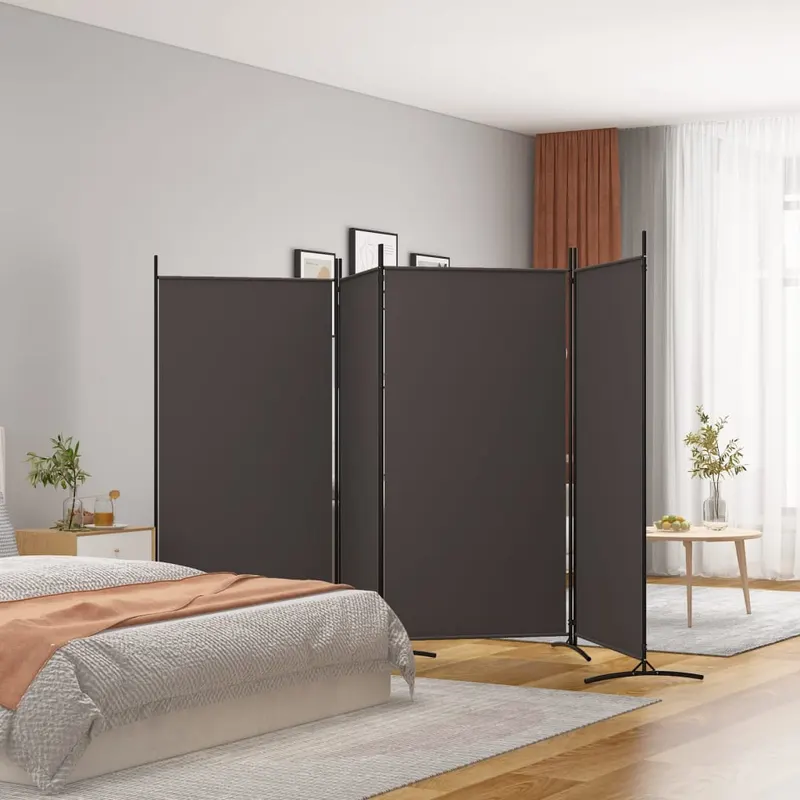 paravan de camera cu 4 panouri, maro, 346x180 cm, textil