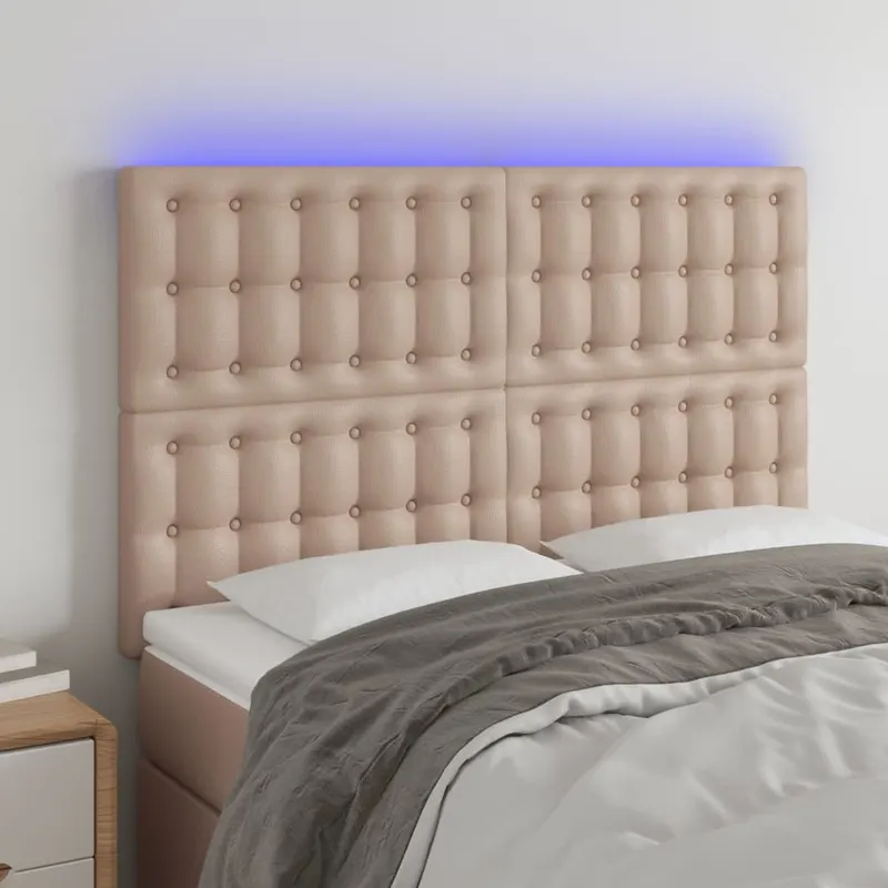 tablie de pat cu led, cappuccino, 144x5x118/128 cm, piele eco
