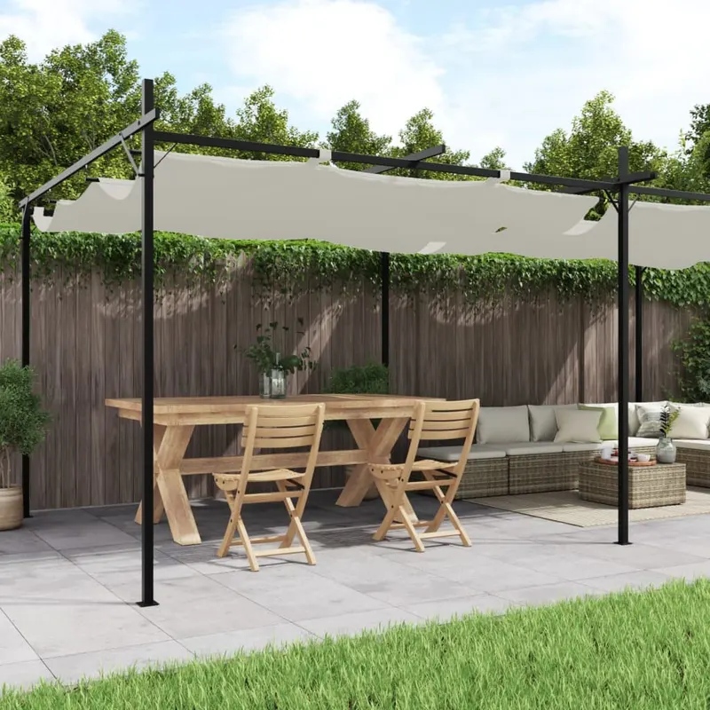 pergola cu acoperis retractabil, crem, 589x292x230 cm