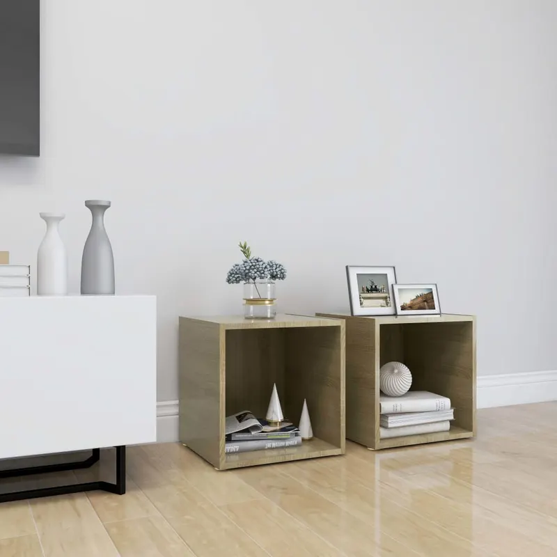comode tv, 2 buc., stejar sonoma, 37x35x37 cm, pal