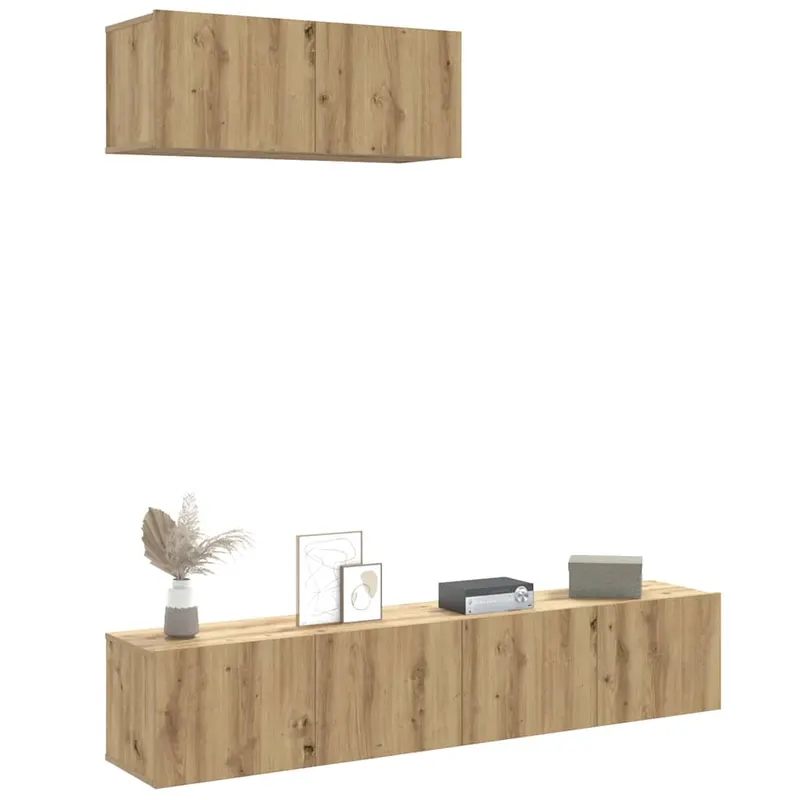 set dulap tv 3 piese montat pe perete stejar artizanal