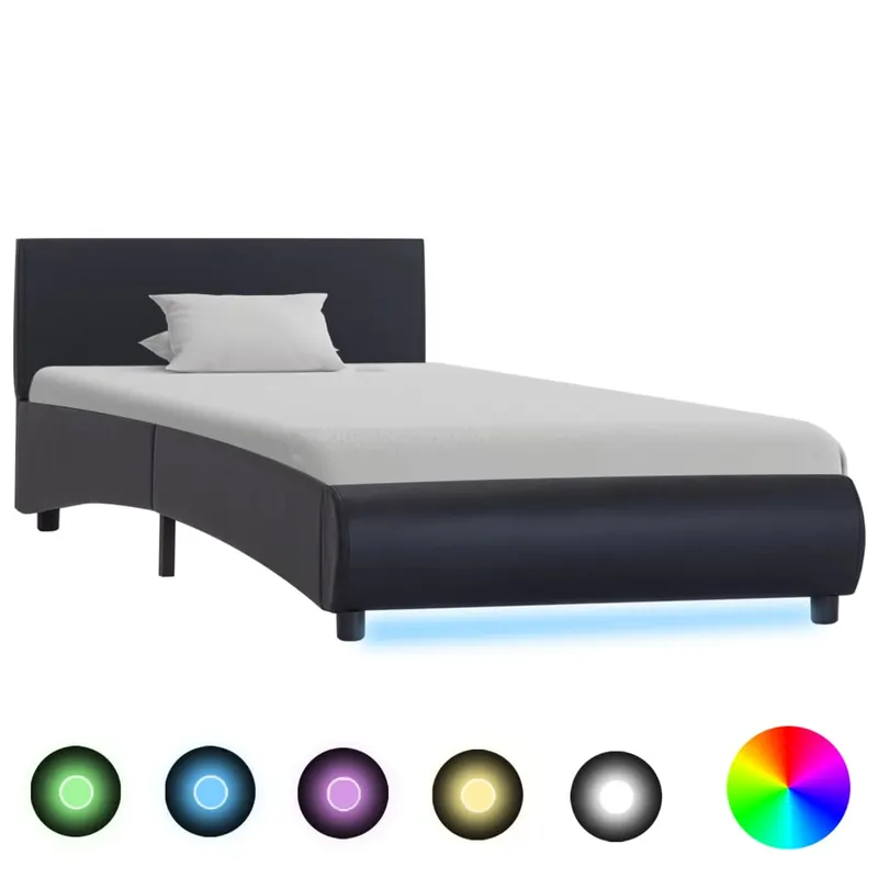 cadru de pat cu led, negru, 90 x 200 cm, piele ecologica