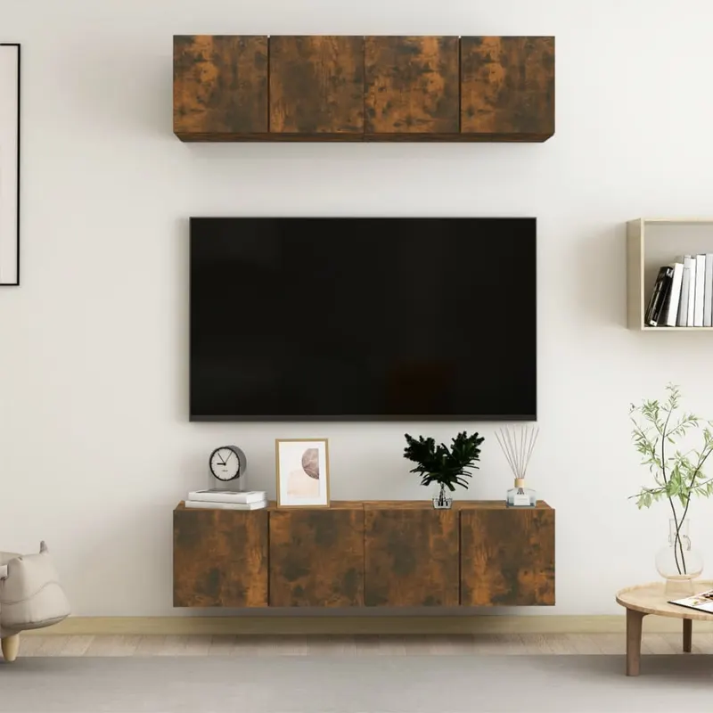 dulap tv de perete, 4 buc, stejar, 60x30x30 cm, lemn prelucrat