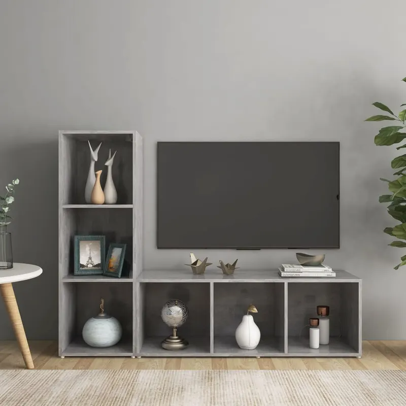 dulapuri tv, 2 buc gri beton, 107x35x37 cm, lemn prelucrat
