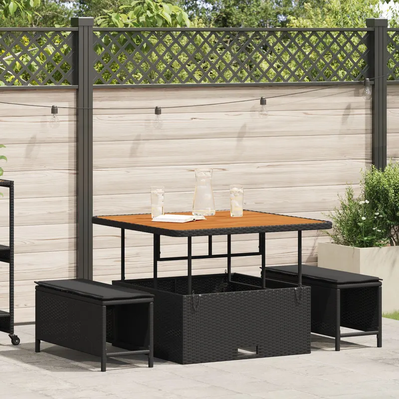 set de masa pentru gradina cu perne negru poliratan acacia