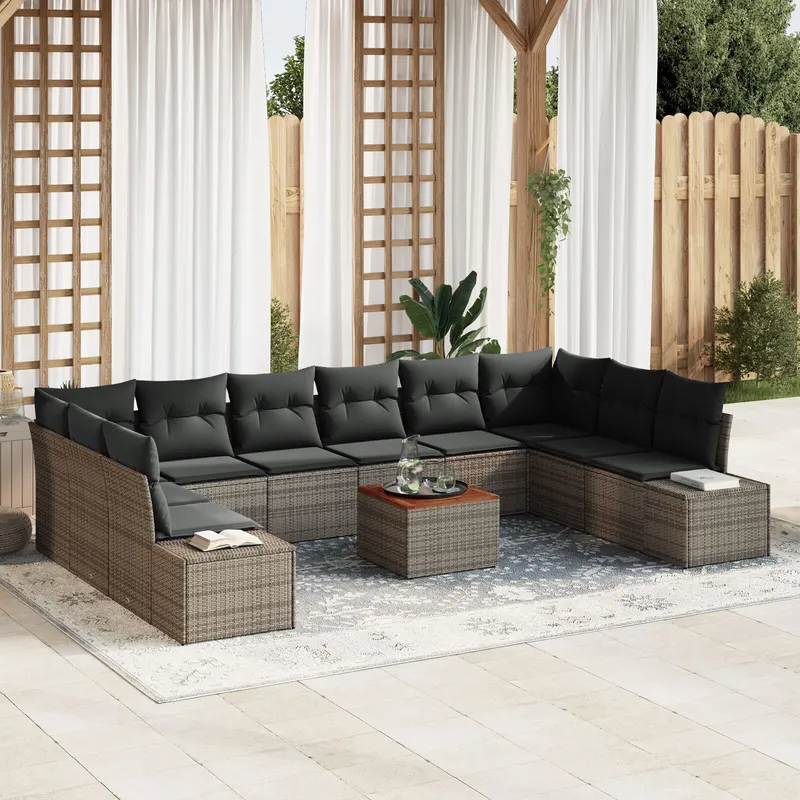 set canapele gradina 11 piese cu perne gri din poliratan acacia