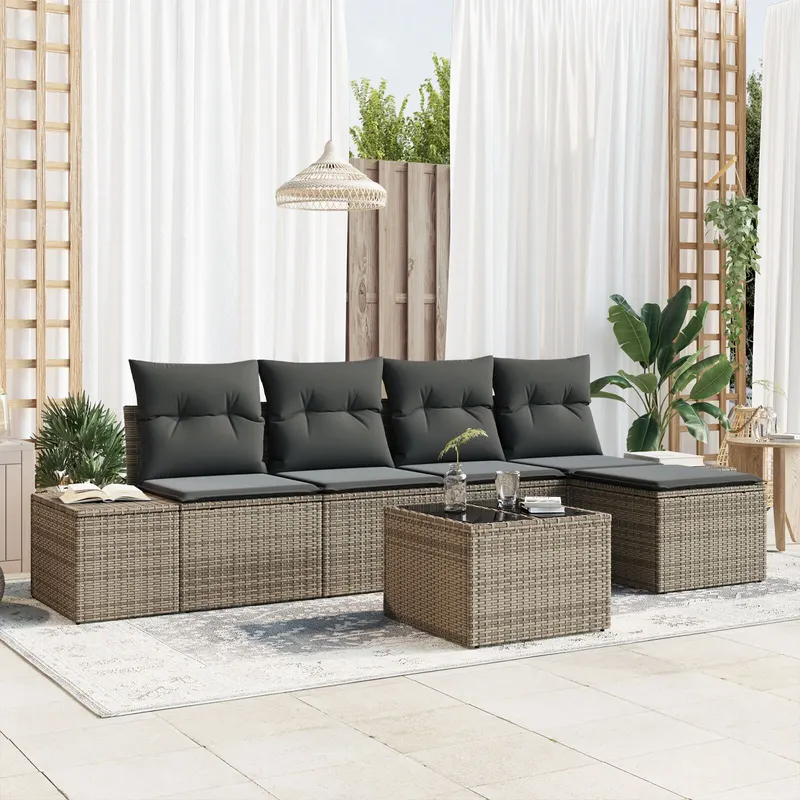 set de canapea de gradina de 5 piese cu perne din ratan poly negru