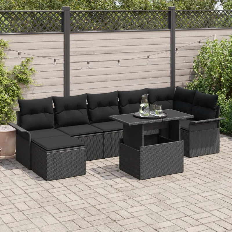 set de 8 piese canapea gradina cu perna negru poliratan