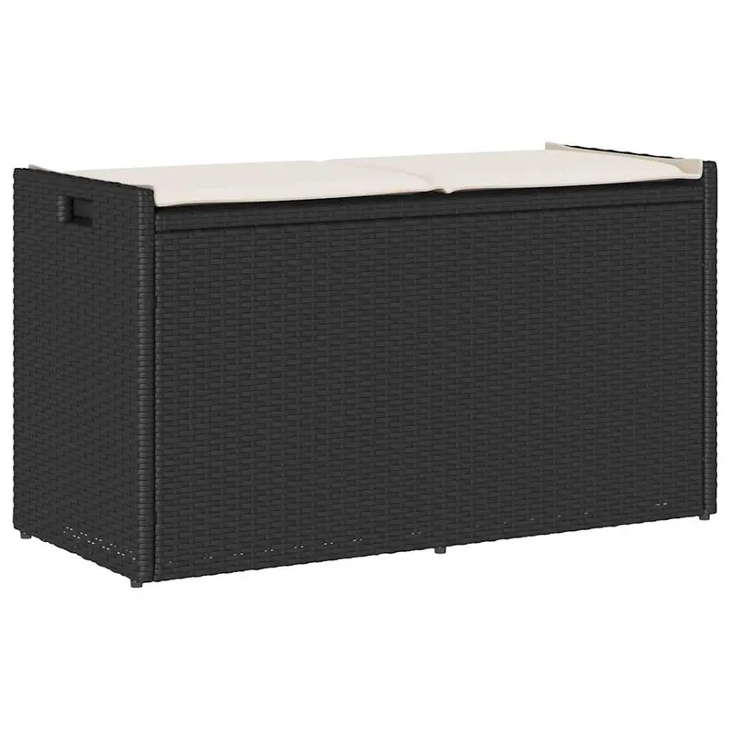 banca depozitare in aer liber cu perna neagra 100 cm poly ratan