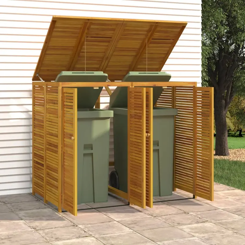 magazie pubela gunoi dubla, 140x89x117 cm, lemn masiv de acacia