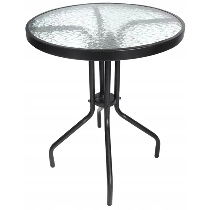 Masa gradina balcon cadru metalic blat sticla securizata, 60x70 cm, design modern, negru