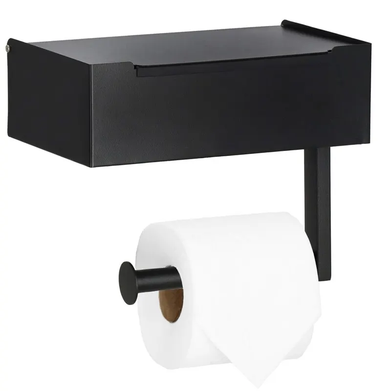 Suport hartie igienica otel sertar depozitare montaj perete, 22 cm inaltime, practic, negru bej