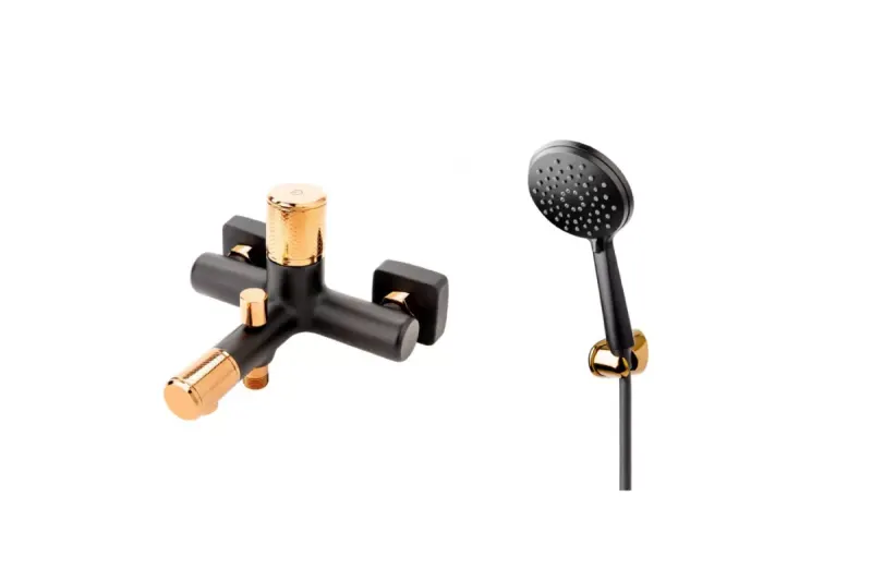 Baterie cada FDesign Ardesia, aparenta, diverter, set dus, mat, negru cupru, FD1-ARD-1-25