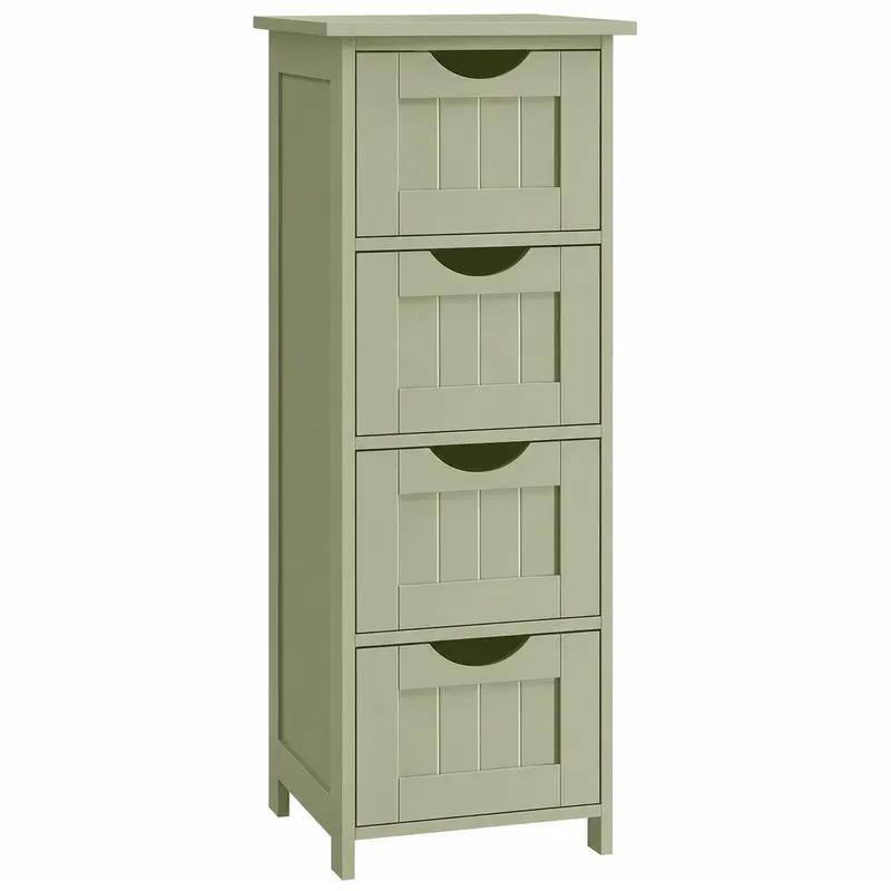 Dulap de depozitare de podea pentru baie, din lemn cu 4 sertare, 30x30x82cm, verde