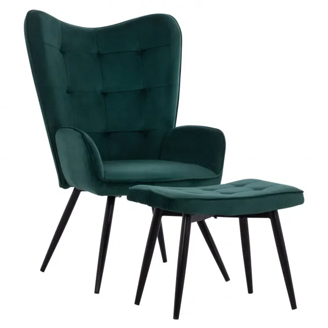 Fotoliu cu taburet CORONA VELVET - Verde