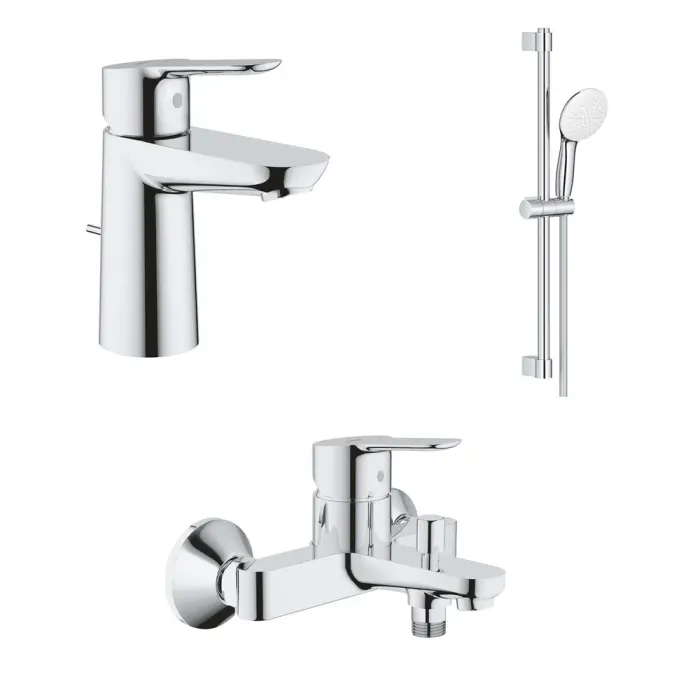 Set baterie lavoar, baterie cada si set de dus, crom lucios, Grohe BauEdge