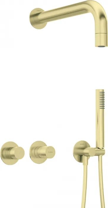 Set de dus incastrat, dus ploaie, para de dus si baterie orizontala, auriu, Deante Silia Hexa