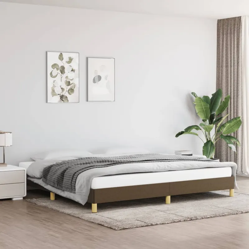 Cadru de pat fara saltea, maro inchis, 200x200 cm, textil