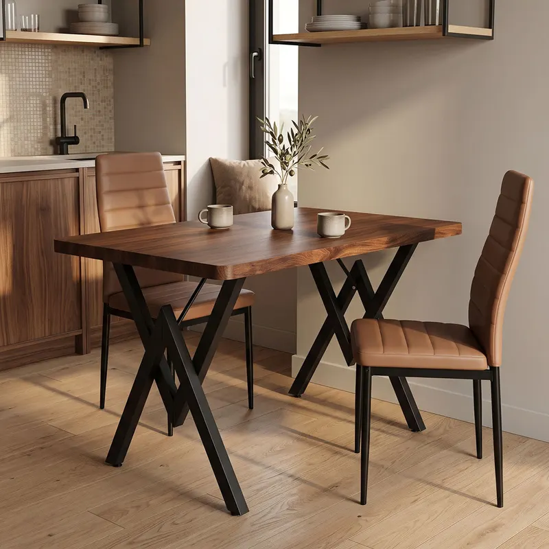 Masă dining Vertex, Lemn și metal, Diverse culori, 110x70x72 cm - Nuc-Negru