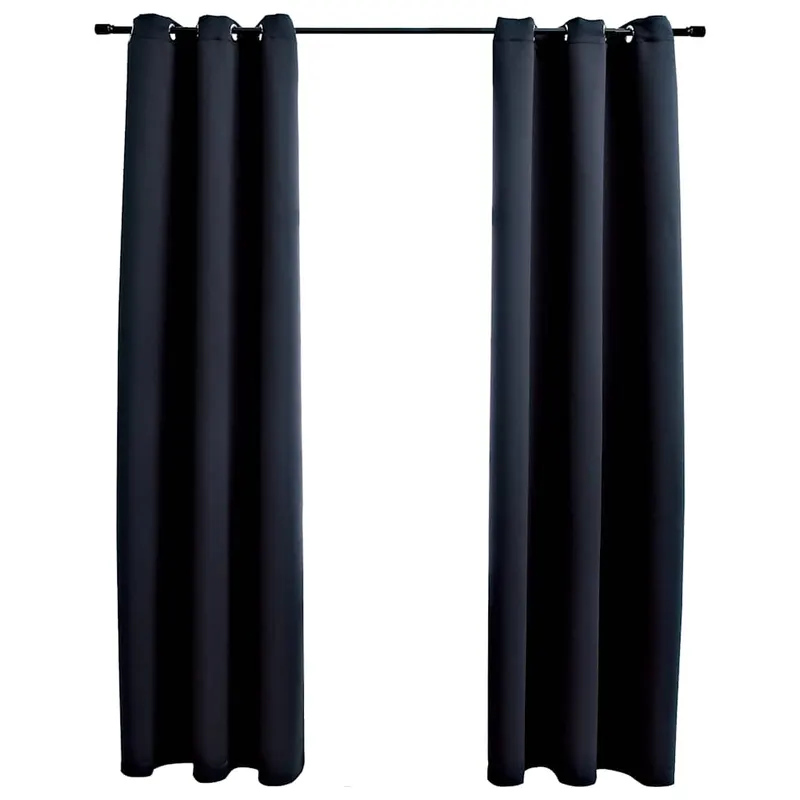 Perdele opace cu inele, 2 buc., negru, 97x213 cm, material textil