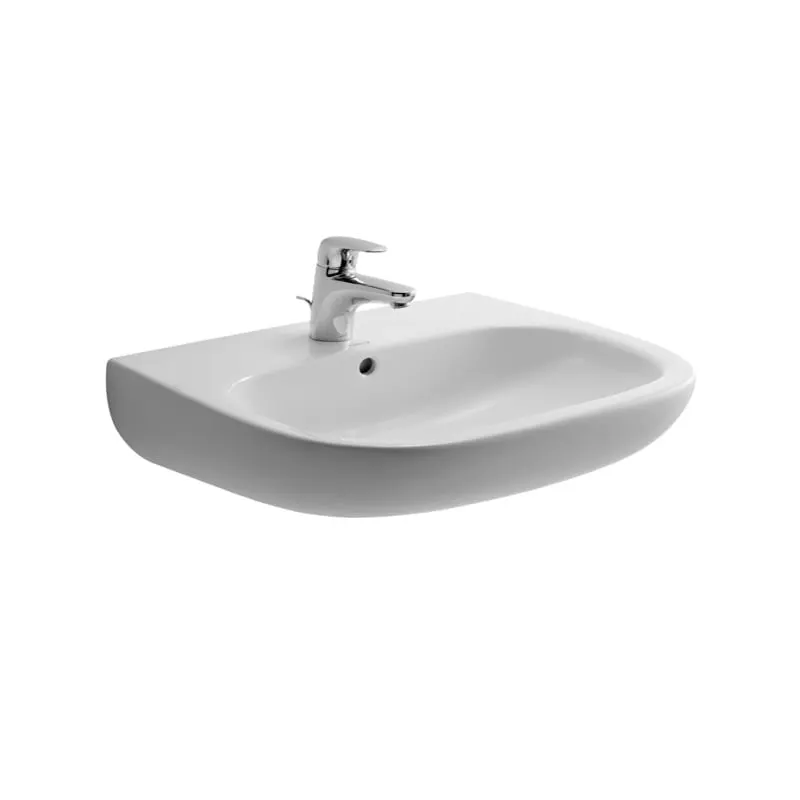 Lavoar Duravit 23106000002, D-Code, montaj pe perete, preaplin, zona montaj interior, elemente fixare ascunse, alb