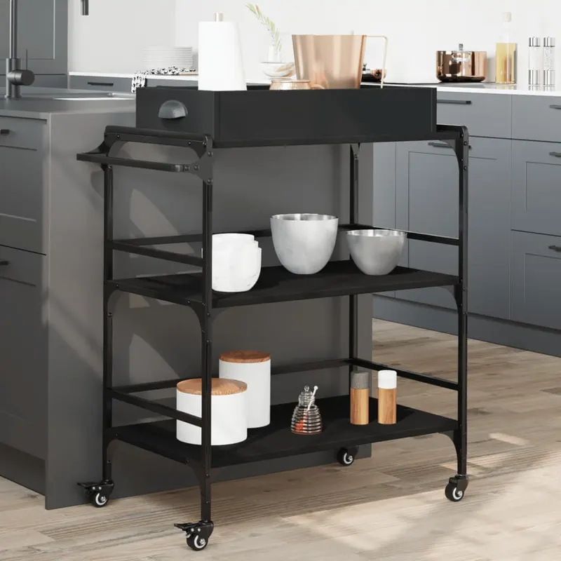 carucior de bucatarie, negru, 81,5x41x92,5 cm, lemn prelucrat