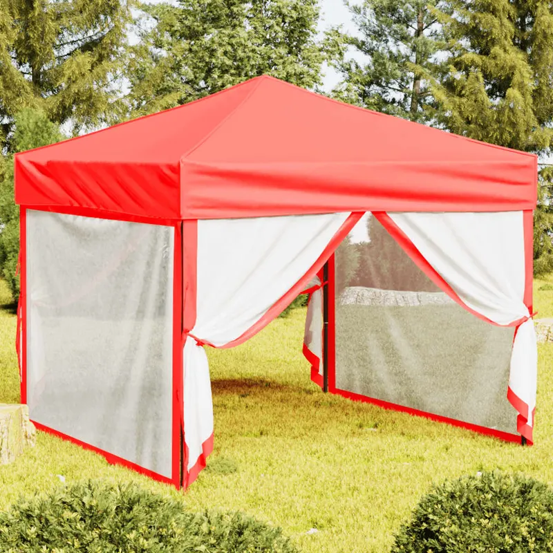 cort pliabil pentru petrecere, pereti laterali, rosu, 3x3 m