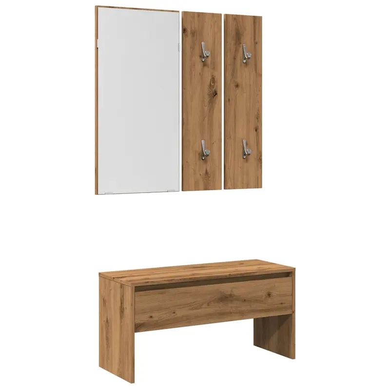 set de mobilier pentru hol din lemn de stejar artizanal