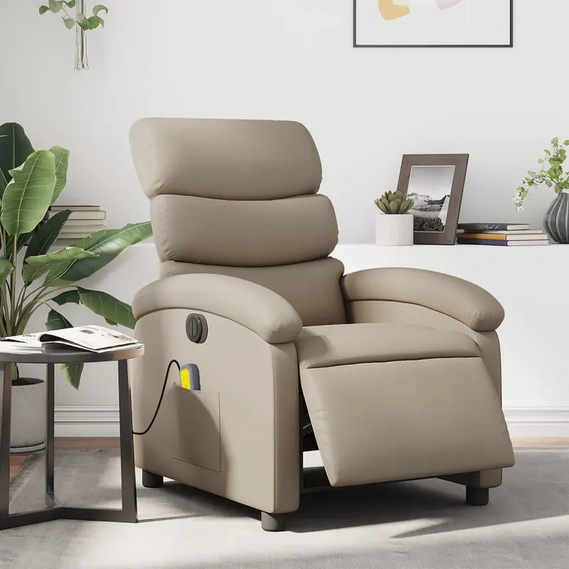fotoliu electric masaj rabatabil, cappuccino, piele ecologica
