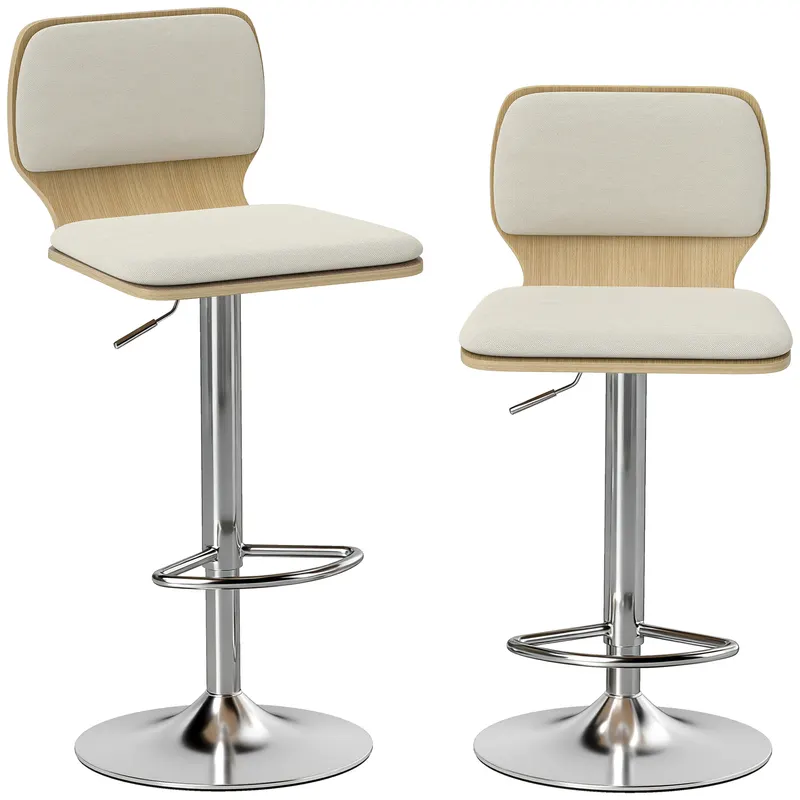 HOMCOM Set de 2 scaune înalte de bucătărie rotative 360° reglabile 81-102 cm tapițate cu in bej