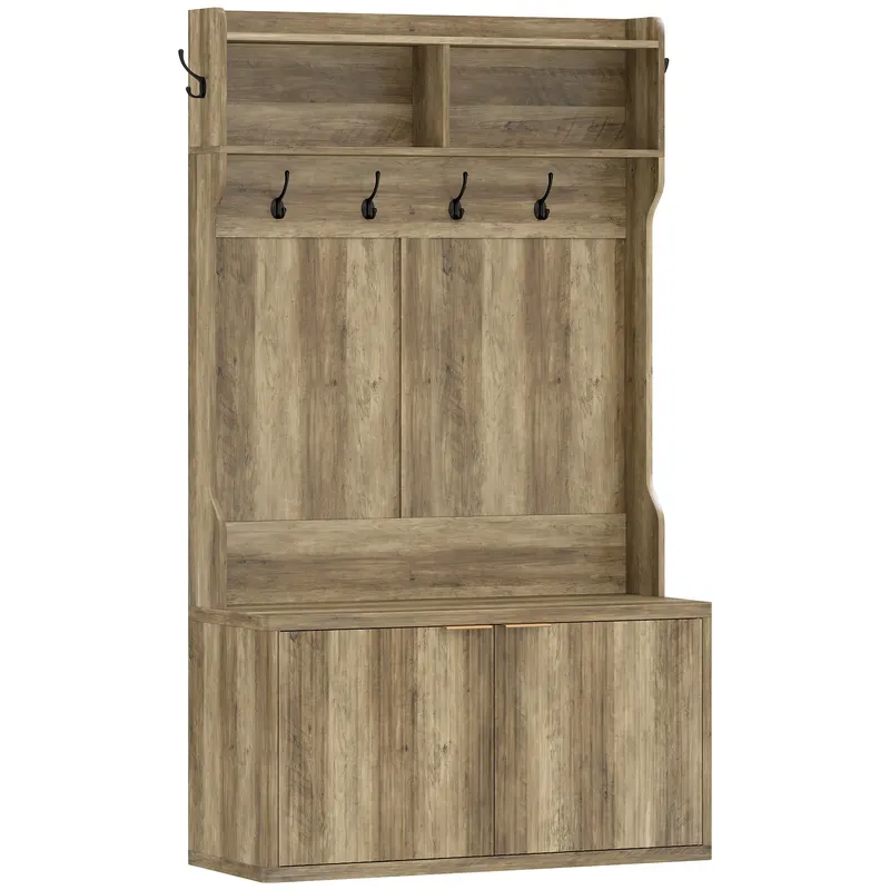 HOMCOM Cuier pantofar 4 în 1 Cuier modern cu raft deschis pentru hol intrare dormitor 100x38x172 cm Stejar