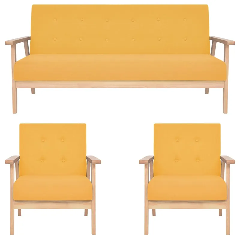 Set de canapele, 3 piese, galben, material textil