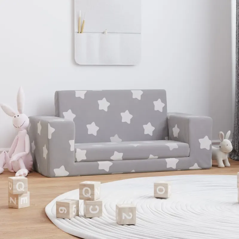 canapea extensibila copii 2 locuri gri deschis/stele plus moale