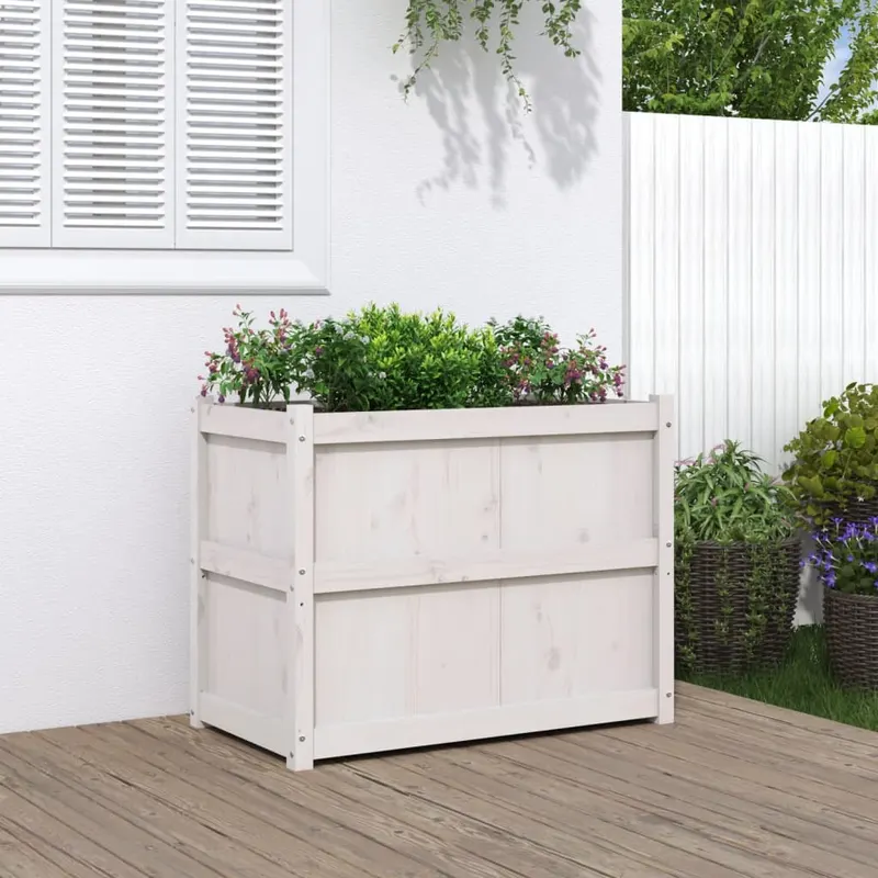 Jardiniera de gradina, alb, 90x50x70 cm, lemn masiv de pin