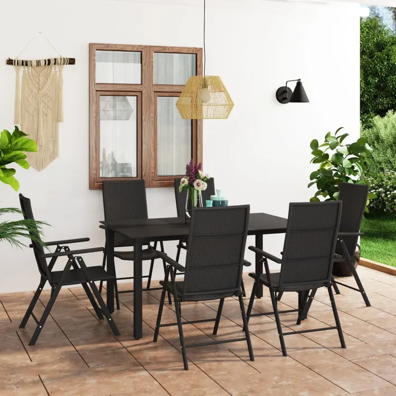 set mobilier de gradina, 7 piese, negru