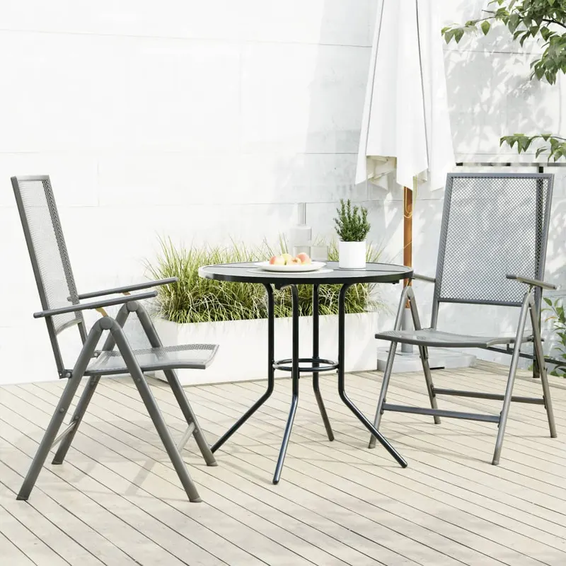 set scaune de gradina rabatabile, 3 buc., antracit, otel vopsit