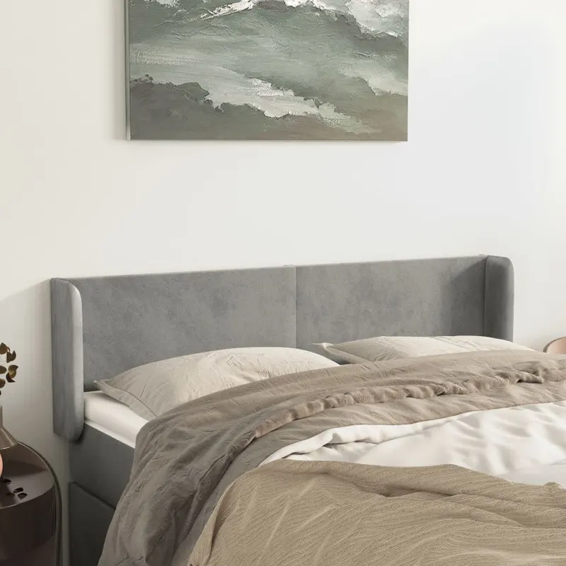 tablie de pat cu aripioare gri deschis 147x16x78/88 cm catifea