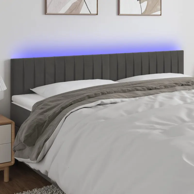 tablie de pat cu led, gri inchis, 200x5x78/88 cm, catifea