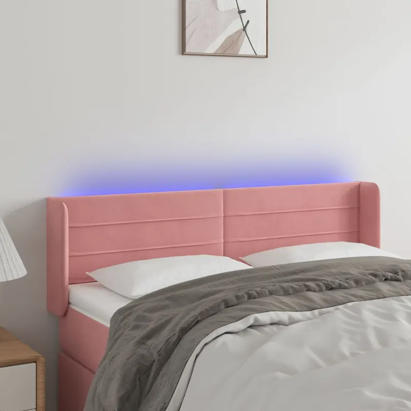 tablie de pat cu led, roz, 147x16x78/88 cm, catifea